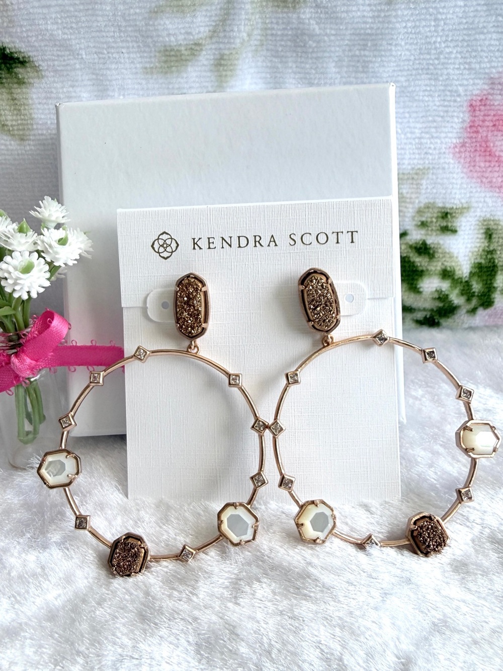 Kendra Scott Sheyla Hoops Iridescent Drusy/Mother of Pearl-Limited edition.